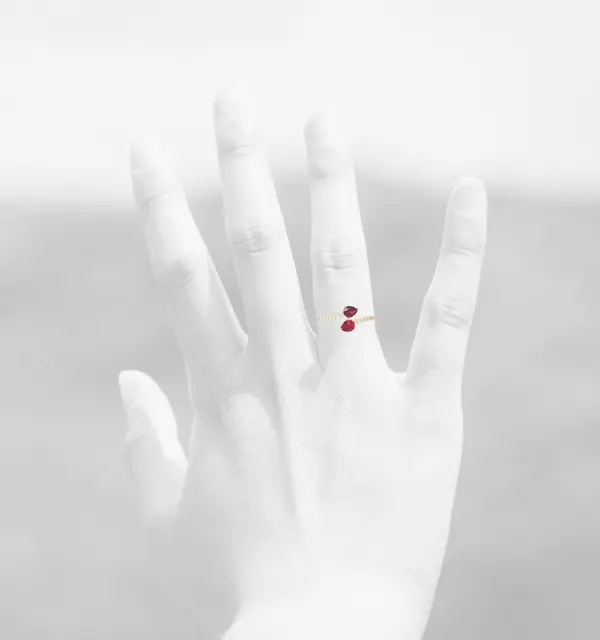 NATURA BYPASS RING WITH RED AND WHITE ZIRCONIA STONES