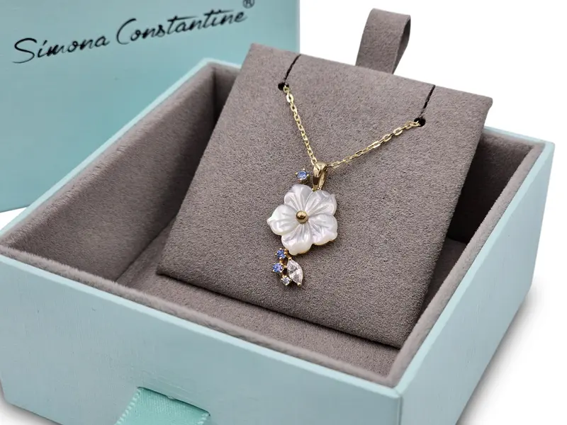 NATURA NECKLACE FLOWER WITH LEAF BLUE