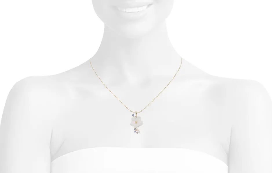 NATURA NECKLACE FLOWER WITH LEAF BLUE