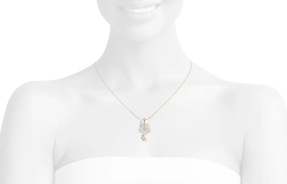 NATURA NECKLACE FLOWER WITH LEAF WHITE ZIRCONIA