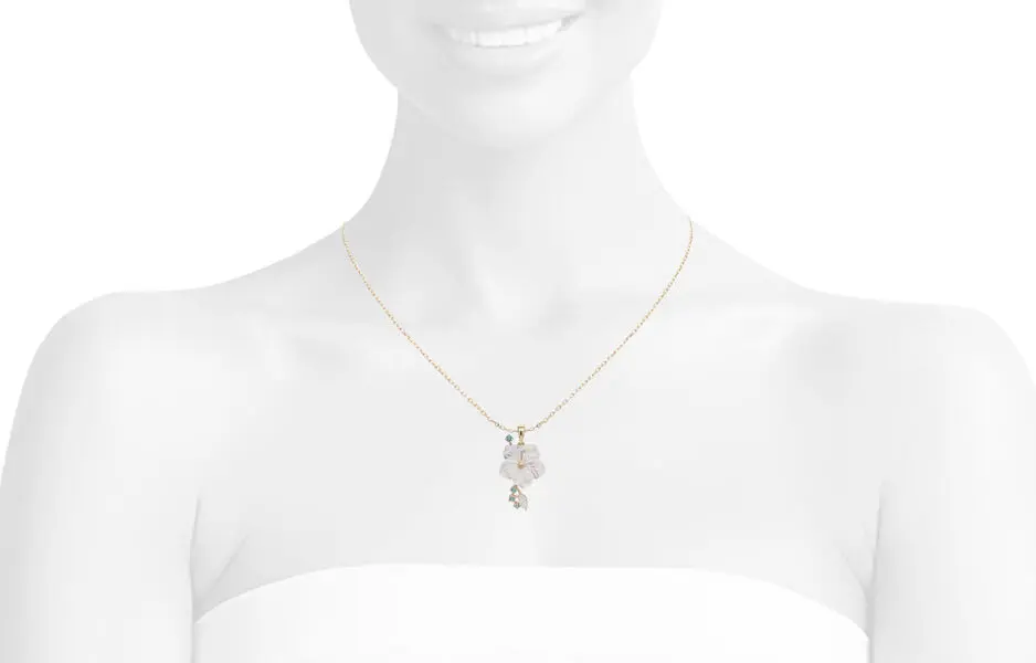 NATURA NECKLACE FLOWER WITH LEAF GREEN ZIRCONIA