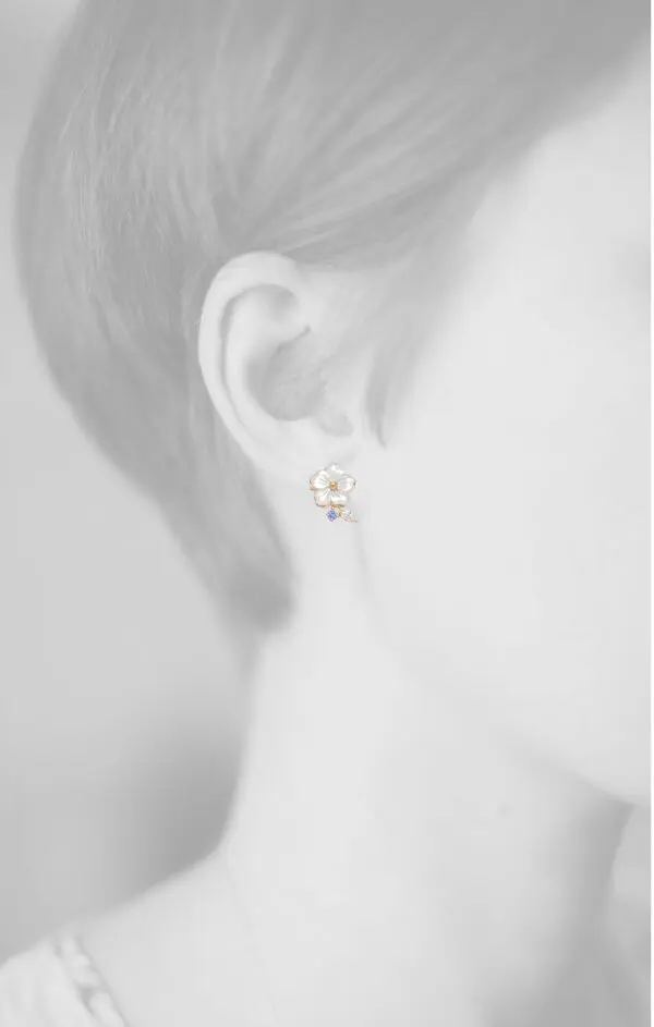 NATURA EARRINGS FLOWER WITH LEAF BLUE