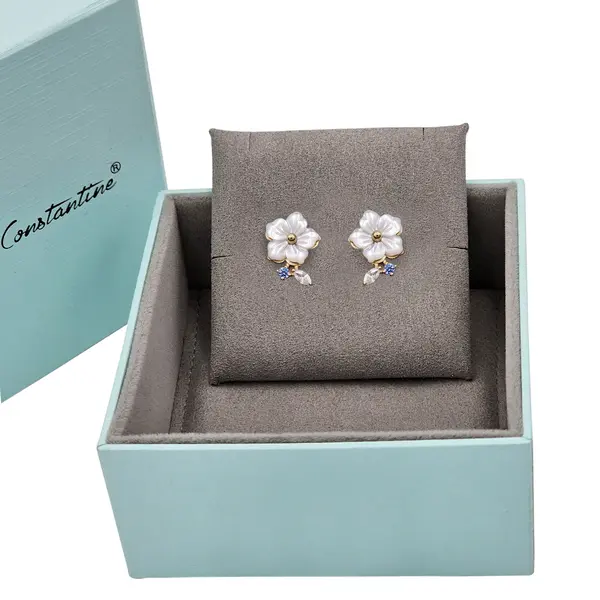 NATURA EARRINGS FLOWER WITH LEAF BLUE