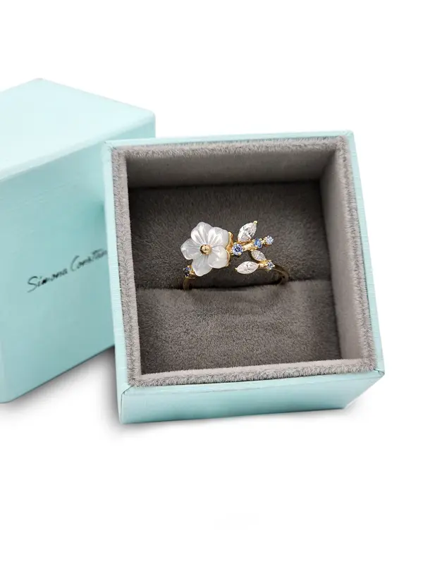 NATURA RING FLOWER WITH LEAF BLUE