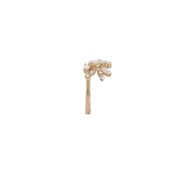 NATURA RING FLOWER WITH LEAF WHITE