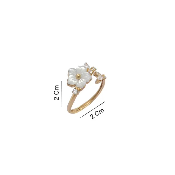NATURA RING FLOWER WITH LEAF WHITE