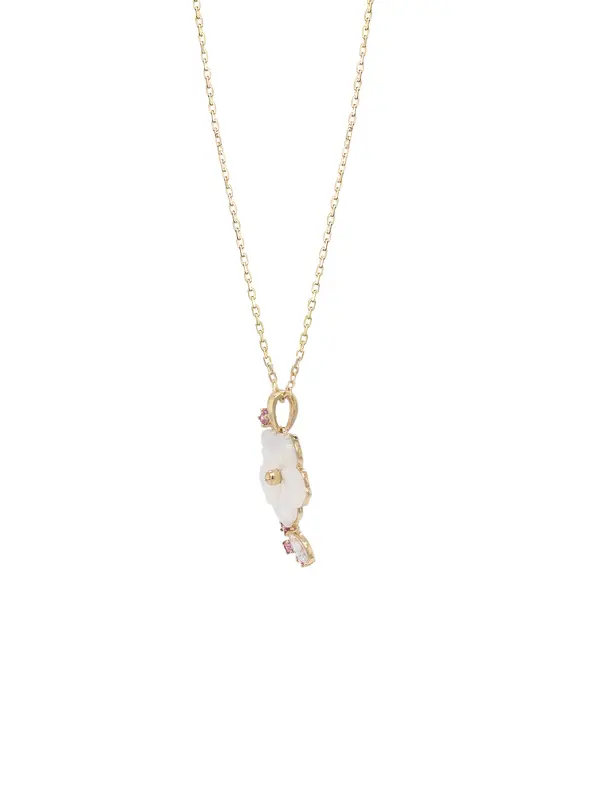 NATURA NECKLACE FLOWER WITH LEAF PINK ZIRCONIA