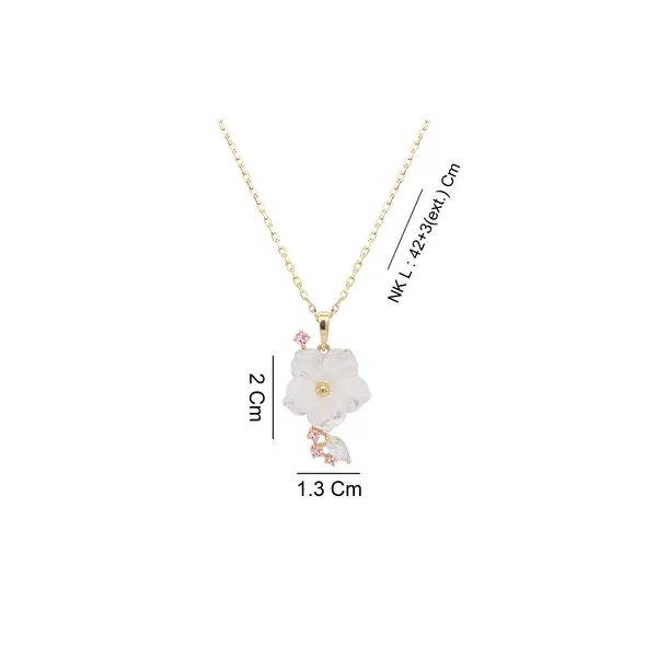 NATURA NECKLACE FLOWER WITH LEAF PINK ZIRCONIA