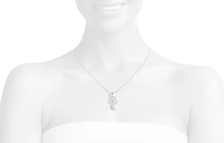 NATURA NECKLACE FLOWER WITH LEAF PINK ZIRCONIA