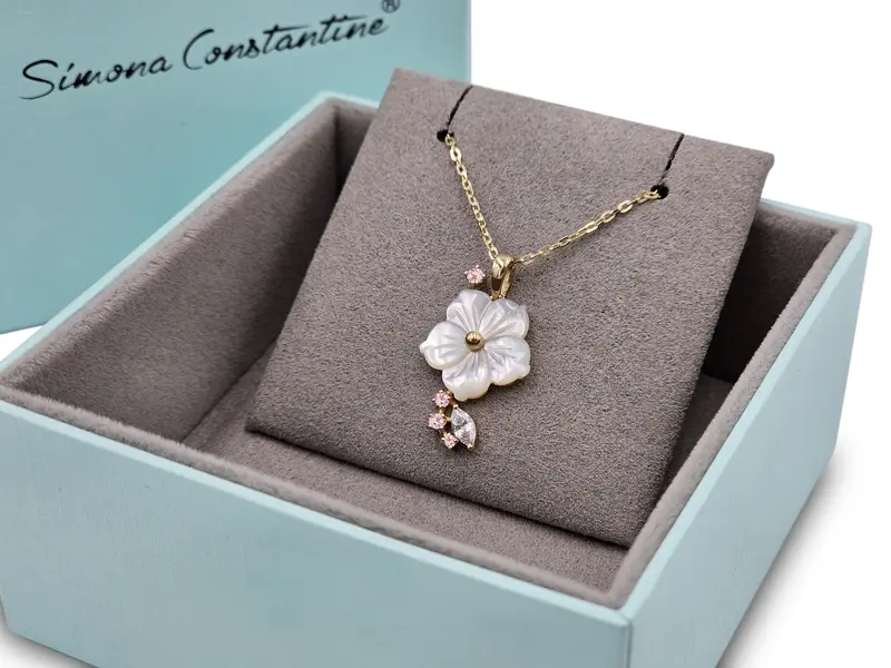 NATURA NECKLACE FLOWER WITH LEAF PINK ZIRCONIA