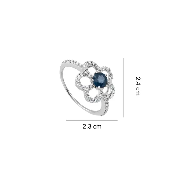 DIAMOND FLOWER RING WITH BLUE SAPHIRE