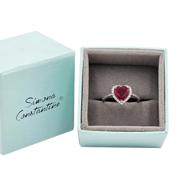 DIAMOND RING HEART SHAPED WITH RUBY