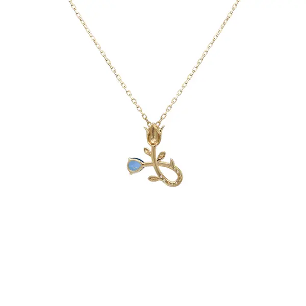 NATURA NECKLACE WITH BLUE FLOWER AND BLUE PEAR CUT CZ