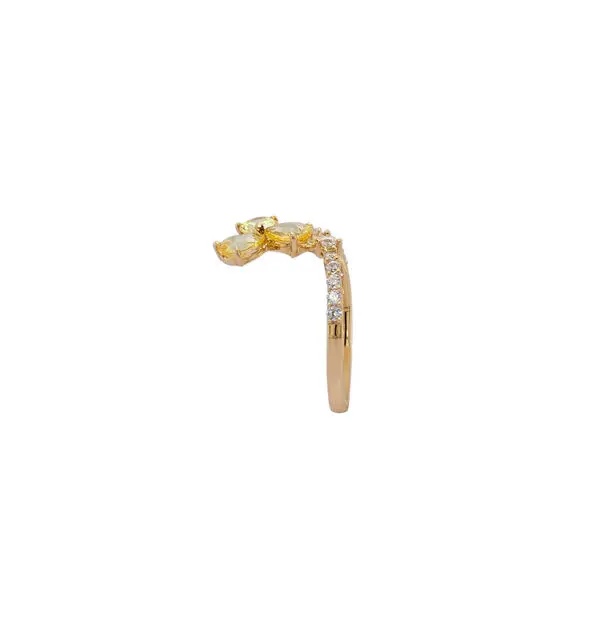 NATURA 3 PETAL FLORAL RING WITH 3 PEAR SHAPED YELLOW AND SMALL STONES
