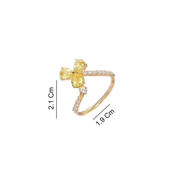 NATURA 3 PETAL FLORAL RING WITH 3 PEAR SHAPED YELLOW AND SMALL STONES